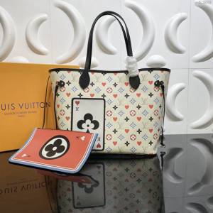 lv新款包包 路易威登2021早春新款購物袋 紅心印花Neverfull中號手袋 M57462  ydh3858
