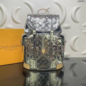 LV專櫃新款男包 路易威登Christopher小號雙肩包 M41379銀色亮面 LV Mirror Mirror 膠囊系列男士後背包  ydh4317