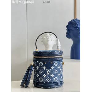 LV專櫃2023新款圓筒手提女包 M43986藍 路易威登牛仔藍cannes發財筒包 dn1062
