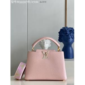 LV專櫃2023新款荔枝紋牛皮小號手提女包 M59597粉色 路易威登Capucines BB手袋 dn1079