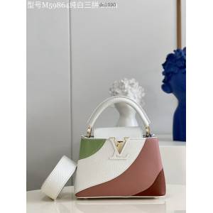 LV專櫃2023新款純白三拼迷你手提女包 M59864 路易威登Capucines迷你手袋 dn1090