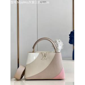 LV專櫃2023新款灰紫三拼小號手提女包 M59863 路易威登Capucines BB手袋 dn1093