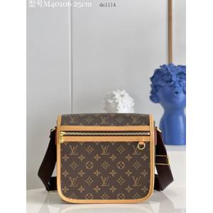 LV專櫃2023新款中古老花橫拉鏈蓋頭郵差斜挎包 M40106老花 路易威登男士肩背包 dn1114