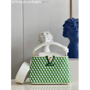 LV專櫃2023新款Capucines迷你手袋 M59879白色編織 路易威登Capucines搭蓋手提肩背女包 dn1122