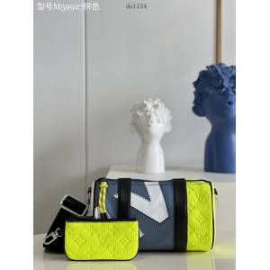 LV專櫃2023新款Polochon手袋 M59927拼色 路易威登縫線抒寫大號LV字母男士肩背包 dn1134