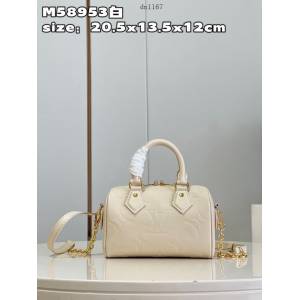 LV專櫃2023新款Speedy Bandoulière20手袋 M58953白 路易威登鏈條皮革肩帶肩背斜挎手提女包 dn1167
