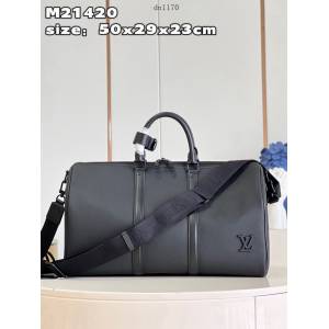 LV專櫃2023新款Keepall手提旅行袋 M21420 路易威登LV Aerogram皮革大號黑色旅行包 dn1170