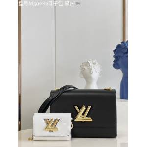 LV專櫃2023新款Twist中號手袋 M50282黑白母子包 路易威登Epi皮革母子包鏈條肩背女包 dn1184