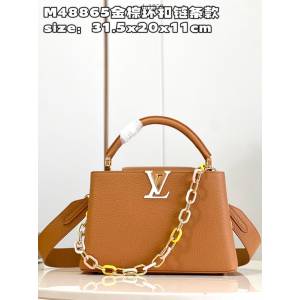 LV專櫃2023新款Capucines中號手袋 M48865金棕環扣鏈條款 路易威登Taurillon皮革手提肩背女包 dn1259