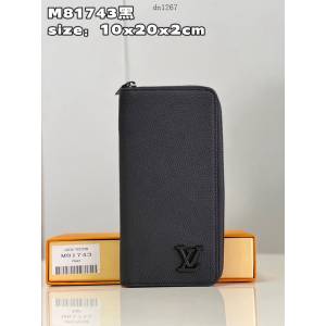 LV專櫃2023新款拉鏈錢包 M8174黑藍 路易威登黑色牛皮男士拉鏈長夾 dn1267