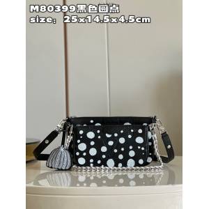 LV專櫃2023新款Pochette Accessoires手袋 M80399黑色圓點 路易威登波點圖案肩背女包 dn1368