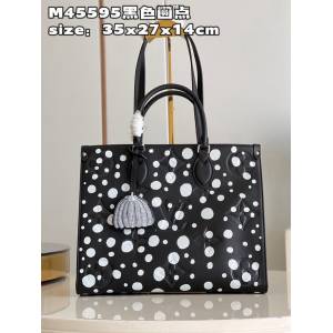 LV專櫃2023新款LV x YK OnTheGo中號手袋 M45595黑色圓點 路易威登手提托特包 dn1373