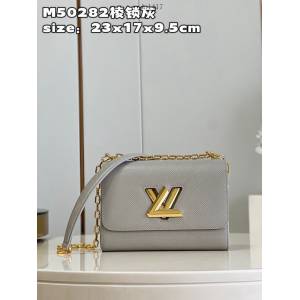LV專櫃2023新款Twist中號手袋 M50282棱鎖灰色 路易威登Epi皮革鏈條單肩斜挎包 dn1417