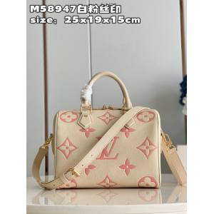 LV專櫃2023新款Speedy Bandoulière25手袋 M58947白粉絲印 路易威登手提Speedy旅行袋 dn1425