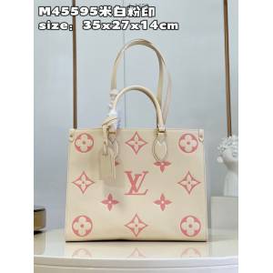 LV專櫃2023新款OnTheGo中號手袋 M45595米白粉印 路易威登手提女包托特包 dn1428