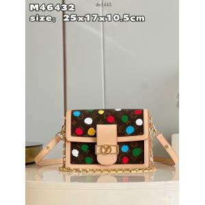 LV專櫃2023新款LV x YK Dauphine中號手袋 M46432 路易威登波點圖案達芙妮肩背斜挎女包 dn1443
