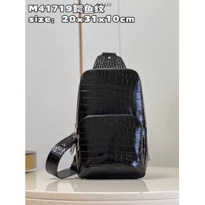 LV專櫃2023新款Avenue單肩包 M41719鱷魚紋 路易威登男士胸包挎包 dn1448