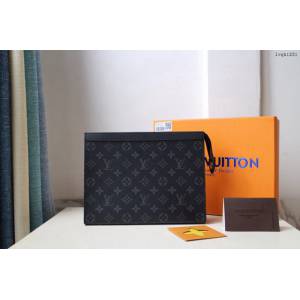 lv手包 M61692 經典黑花 POCHETTE VOYAGE中號手袋 lv男士手拿包  lvqb1251