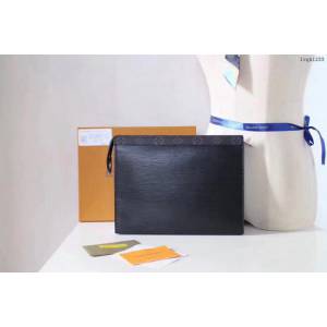 lv手包 67736 全新經典灰黑 Pochette Voyage MM中號旅遊皮 lv男士手拿包  lvqb1255