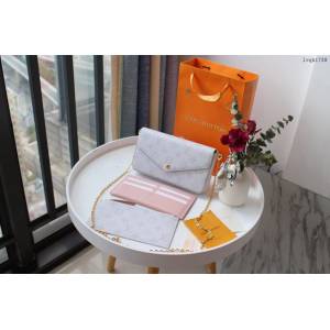 lv女包 M61276白花 全鋼Pochette Felicie手袋 lv鏈條斜挎包  lvqb1758