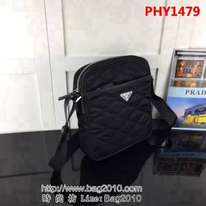 普拉達PRADA原單 0244黑色原單韓國布配皮 PRADA男士單肩斜挎包 PHY1479