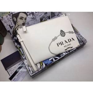 prada錢包 普拉達專櫃最新十字紋牛皮手拿包 2NG005 PRADA男士手包  pyd2122