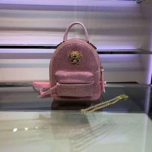 VERSACE女包 磨砂皮配牛皮燙磚款 範思哲鏈條單肩挎包 女士雙肩背囊 迷你款 可斜挎手拎 4442  bfd1039