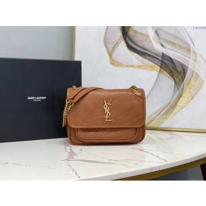 YSL爆款女士包包 聖羅蘭經典款油蠟抓皺牛皮小號郵差包 YSL肩背斜挎包 533037  jjh1103
