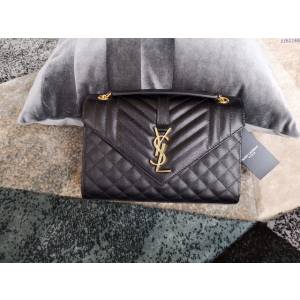 YSL爆款女士包包 聖羅蘭經典款原廠皮ENVELOPE粒面壓花絎縫紋中號信封包 487206  jjh1166