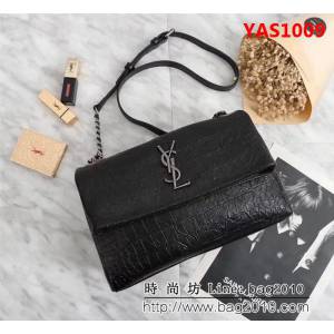 YSL聖羅蘭 鱷魚皺紋皮 鏈條單肩斜挎包 26807 YAS1009