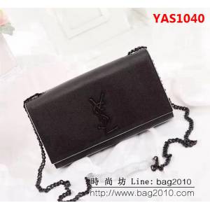 YSL聖羅蘭 黑白配 魚子醬牛皮球紋 鏈條單肩斜挎包 26812 YAS1040