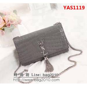 YSL聖羅蘭 經典銀扣 鱷魚紋牛皮 時尚流蘇包 311225 YAS1119