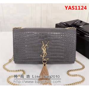 YSL聖羅蘭 經典金扣 鱷魚紋牛皮 時尚流蘇包 26700 YAS1124