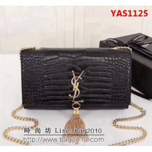 YSL聖羅蘭 經典金扣 鱷魚紋牛皮 時尚流蘇包 26700 YAS1125