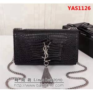 YSL聖羅蘭 經典銀扣 鱷魚紋牛皮 時尚流蘇包 26700 YAS1126