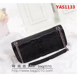 YSL聖羅蘭 專櫃對版同步新款 爆裂抓皺皮百搭鏈條包 504865 YAS1133