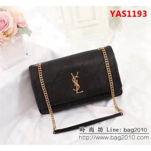 YSL聖羅蘭 新款 黑色原版皮拼接 鏈條單肩斜挎包 26826 YAS1193