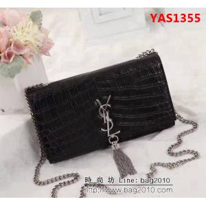 YSL聖羅蘭 經典銀扣 鱷魚紋牛皮 時尚流蘇包 311225 YAS1355