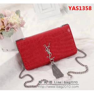YSL聖羅蘭 經典銀扣 鱷魚紋牛皮 時尚流蘇包 311225 YAS1358