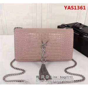 YSL聖羅蘭 經典銀扣 鱷魚紋牛皮 時尚流蘇包 26700 YAS1361
