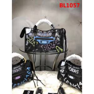 BALENCIAG巴黎世家 歐洲水貨 Balenciaga city小黑釘 限量 原廠爆裂紋羊皮黑白塗鴉  BL1057