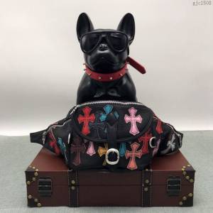 chrome hearts包 彩色十字架 925純銀 摔紋牛皮腰包 克羅心挎包 克羅心胸包  gjc1508