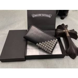 chrome hearts包 克羅心36釘錢包皮 摔紋牛皮 S925純銀 克羅心長錢夾 拉鏈錢包  gjc1956