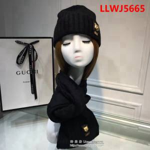 GUCCI古馳 兔絨+羊絨針織圍巾帽子套裝 百搭情侶款 LLWJ5665