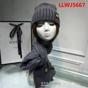 GUCCI古馳 兔絨+羊絨針織圍巾帽子套裝 百搭情侶款 LLWJ5667