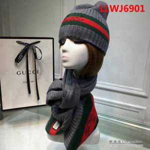 GUCCI古馳 兔絨+羊絨針織圍巾帽子套裝 百搭情侶款 男女同款 LLWJ6901