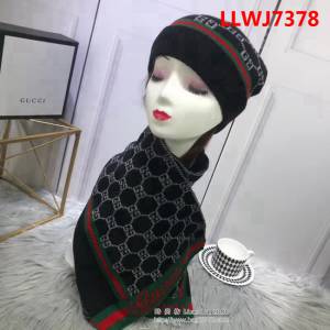 GUCCI古馳 官網同步 高端新款套裝系列 休閒百搭圍巾加帽子 男女同款 LLWJ7378