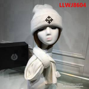 克羅心Chrome Hearts 2018早秋 情侶款加厚羊毛圍巾帽子套裝 男女同款 LLWJ8604