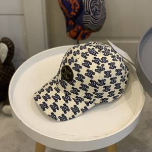 CELINE新品女士帽子 賽琳春夏新款凱旋門logo鎖扣提花帆布棒球帽鴨舌帽  mm1716