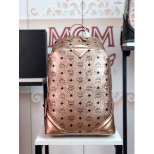 MCM雙肩背包 原單 2118香檳色 Duke款雙肩包 經典MCM字母印花塗層帆布 MCM男背包  mdmc1216